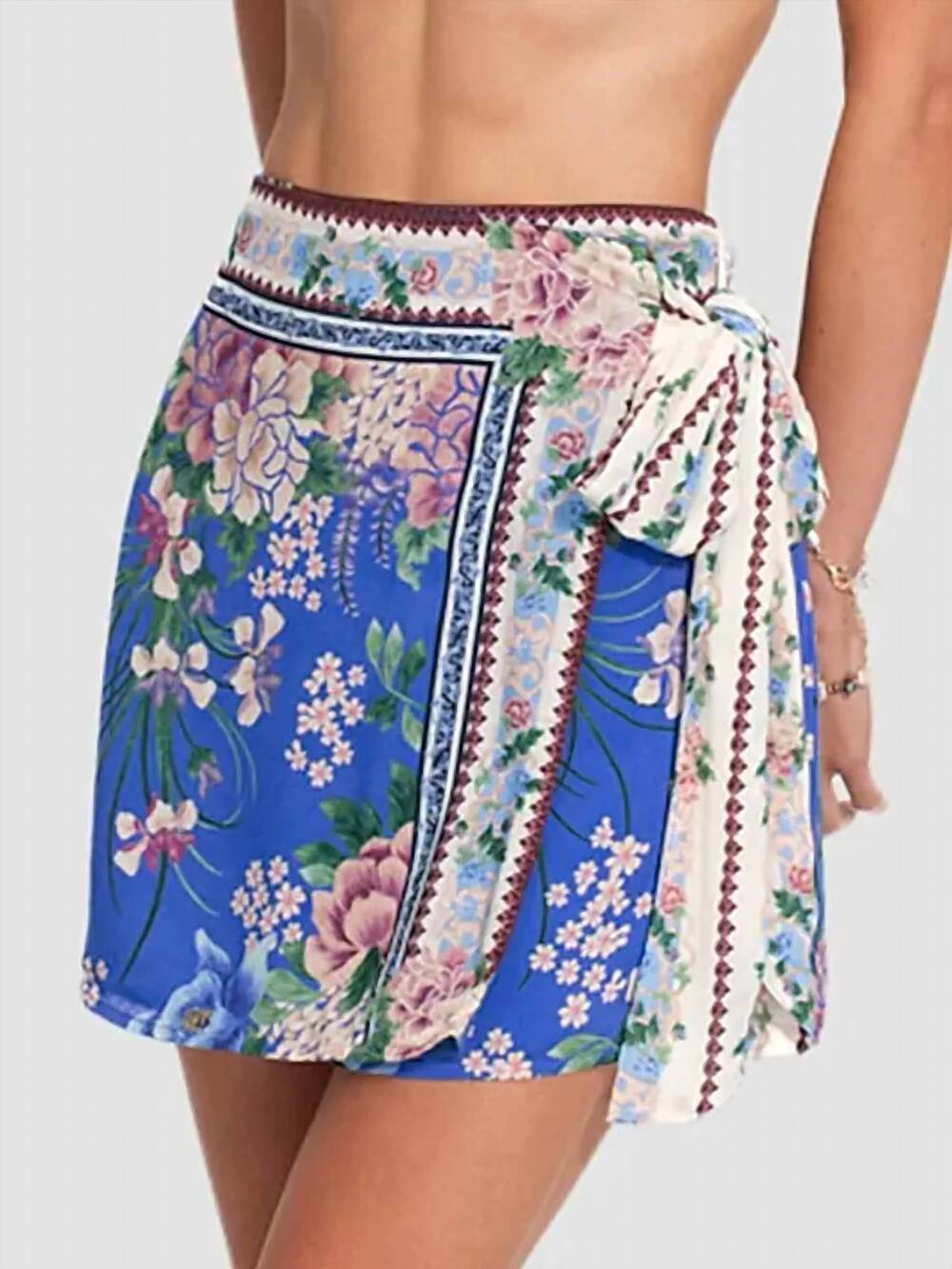 NEW AGUA BENDITA ziara ivy floral wrap mini skirt in multicolor